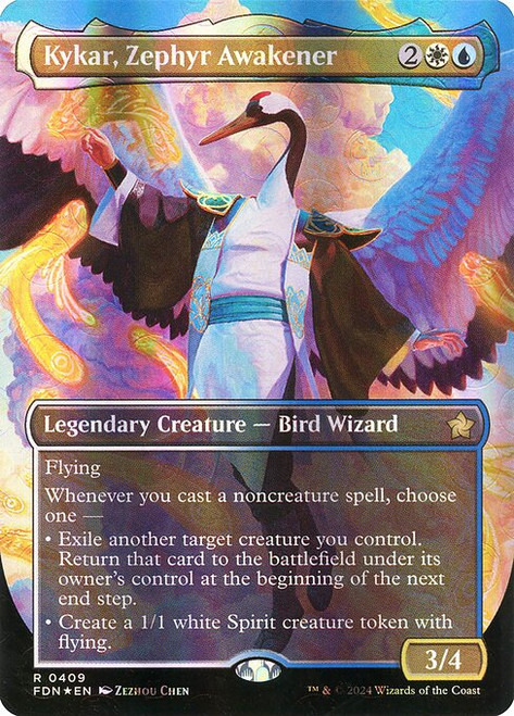 Kykar, Zephyr Awakener (FDN) (Mana Foil) (Borderless) (#409)