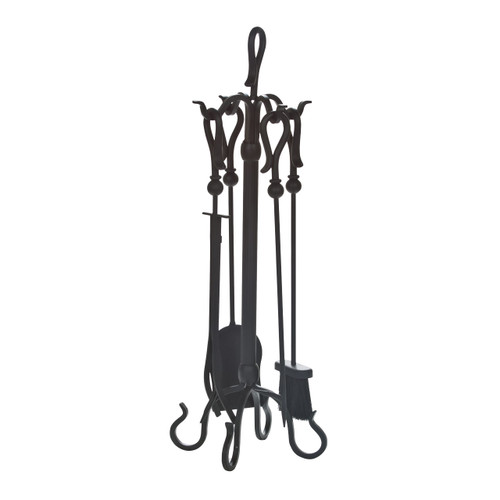 Wrought Iron Fireplace Tool Set - 5 Piece - Black