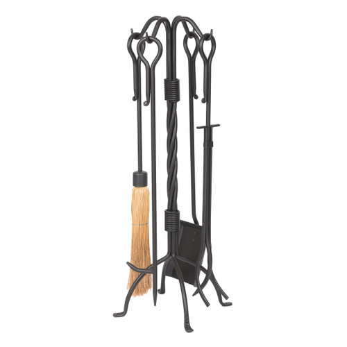 Black Fireplace Tool Set - Wrought Iron - 5 Piece