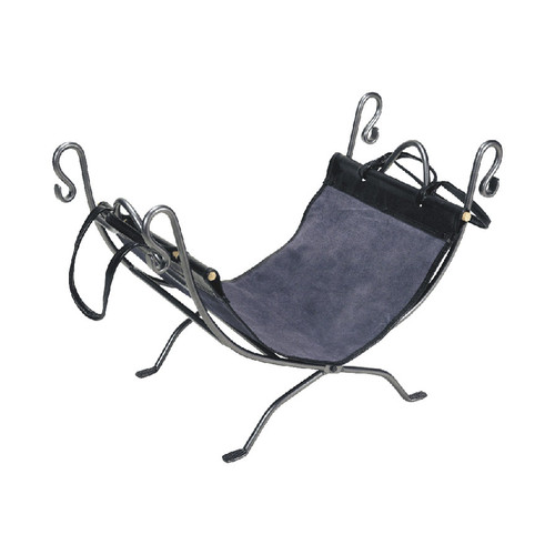 Grey Wrought Iron Indoor Log Holder with Suede Carrier