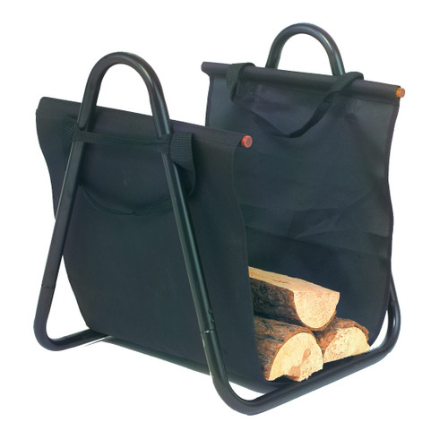 Black Fireplace Log Holder with Canvas Carrier