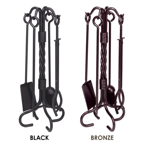 Wrought Iron Fireplace Tool Set with Twisted Stand