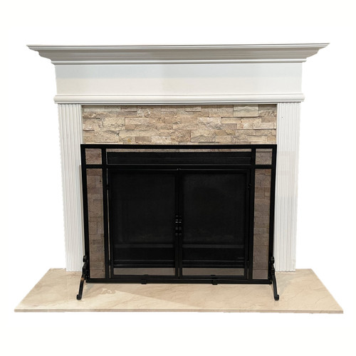 Fireplace Screen with Doors - Black Wrought Iron - 33"H x 44"W x 12.5"D