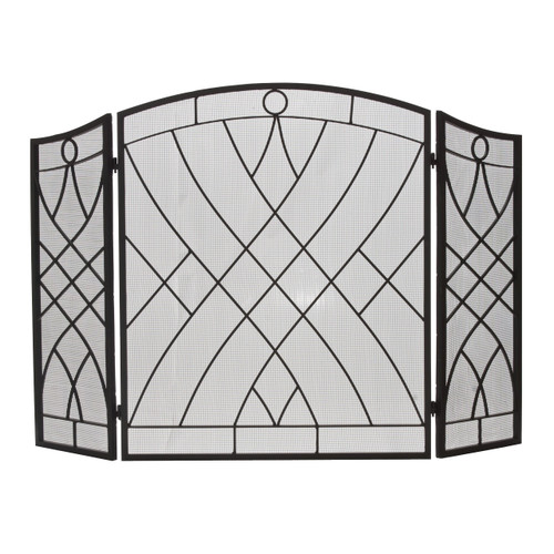 Black Arched Fireplace Screen - Weave Design - 3 Fold - 34"H x 51.5"W