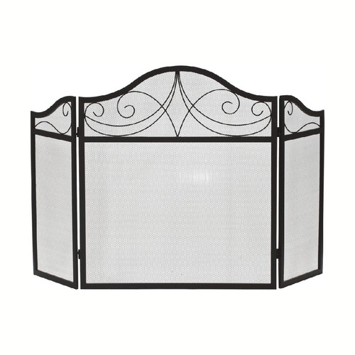 Arched 3 Fold Fireplace Screen - Scroll Design - 30"H x 52"W