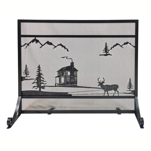 Cabin Scene Fireplace Panel Screen - 30.5"H x 39"L x 13.5"D