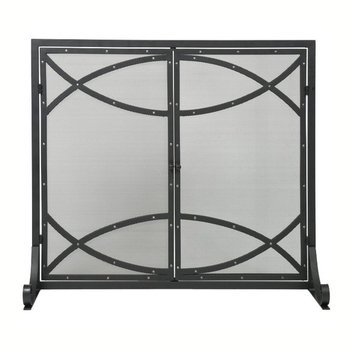 Fireplace Screen with Doors - Black & Silver - 34"H x 39"