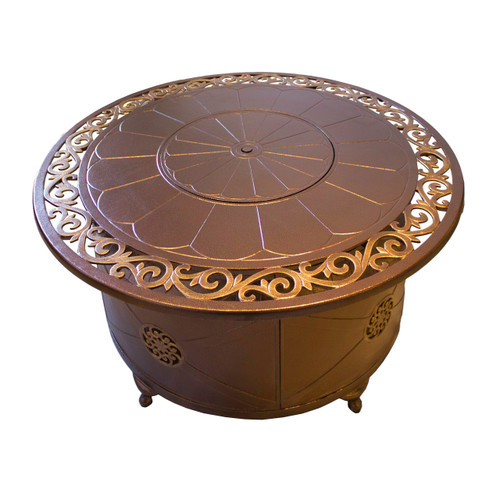 AZ Patio Heaters Outdoor Round Aluminum Propane Fire Pit with Scroll Design
