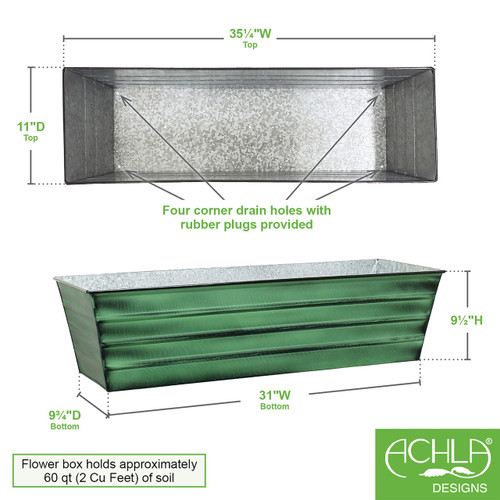 Large Green Galvanized Flower Box
