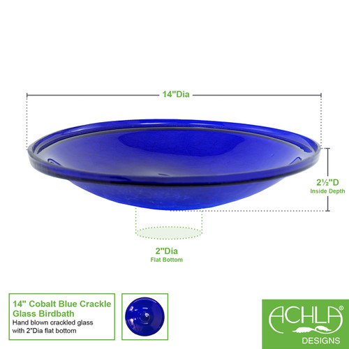 14" Crackle Glass Bowl - Cobalt Blue