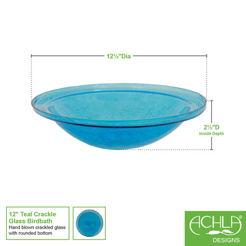 12" Crackle Glass Bowl - Teal