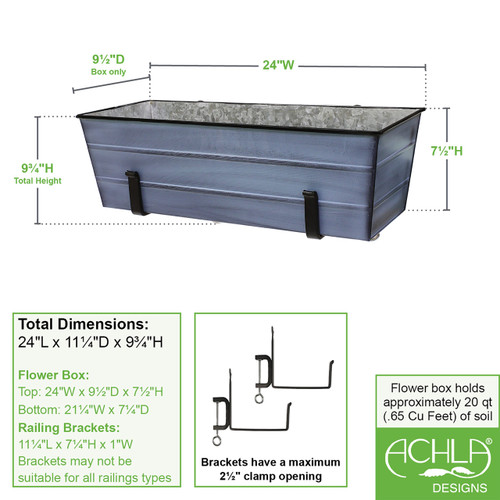 Medium Blue Flower Box- Clamp-On Brackets