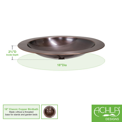 18" Classic Copper Birdbath Bowl