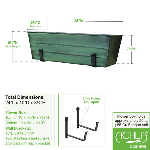 Medium Green Flower Box- Wall Brackets