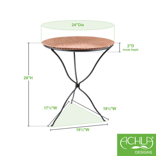 24" Hammered Copper Birdbath- Ring Stand