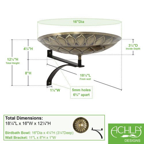 African Daisy Birdbath- Wall Mount Bracket