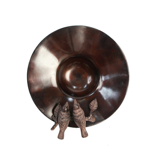 Antiqued Birdbath w/ Birds- Rail Mount Bracket