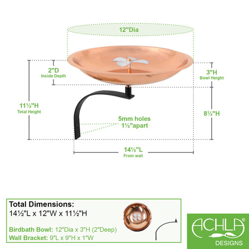 Dogwood Birdbath- Wall Mount Bracket