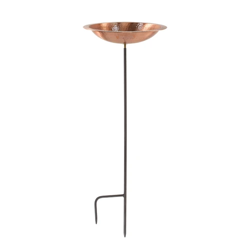 Hammered Solid Copper Birdbath- Stake