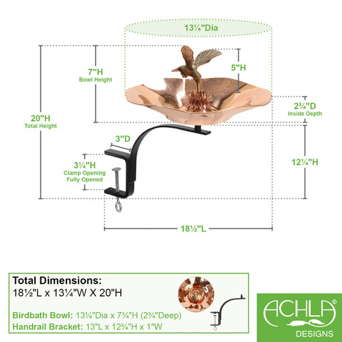 Hummingbird Birdbath- Rail Mount Bracket