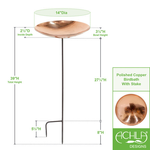 Polished Copper Birdbath- Stake