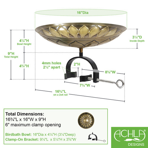 African Daisy Birdbath- Over Rail Bracket