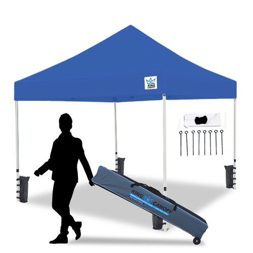 Ares 10x10 White Frame Instant Pop Up Tent w/ BLUE Cover + Stakes + Weight Bags
