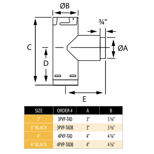 PelletVent Pro Adapter Tee with Cleanout Tee Cap
