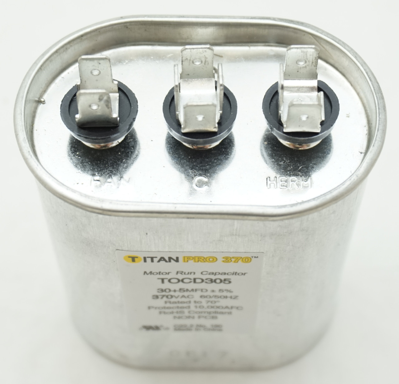 Packard Titan Pro 370 Dual Run Capacitor Oval 30+5 Mfd 370 Volt 30/5-