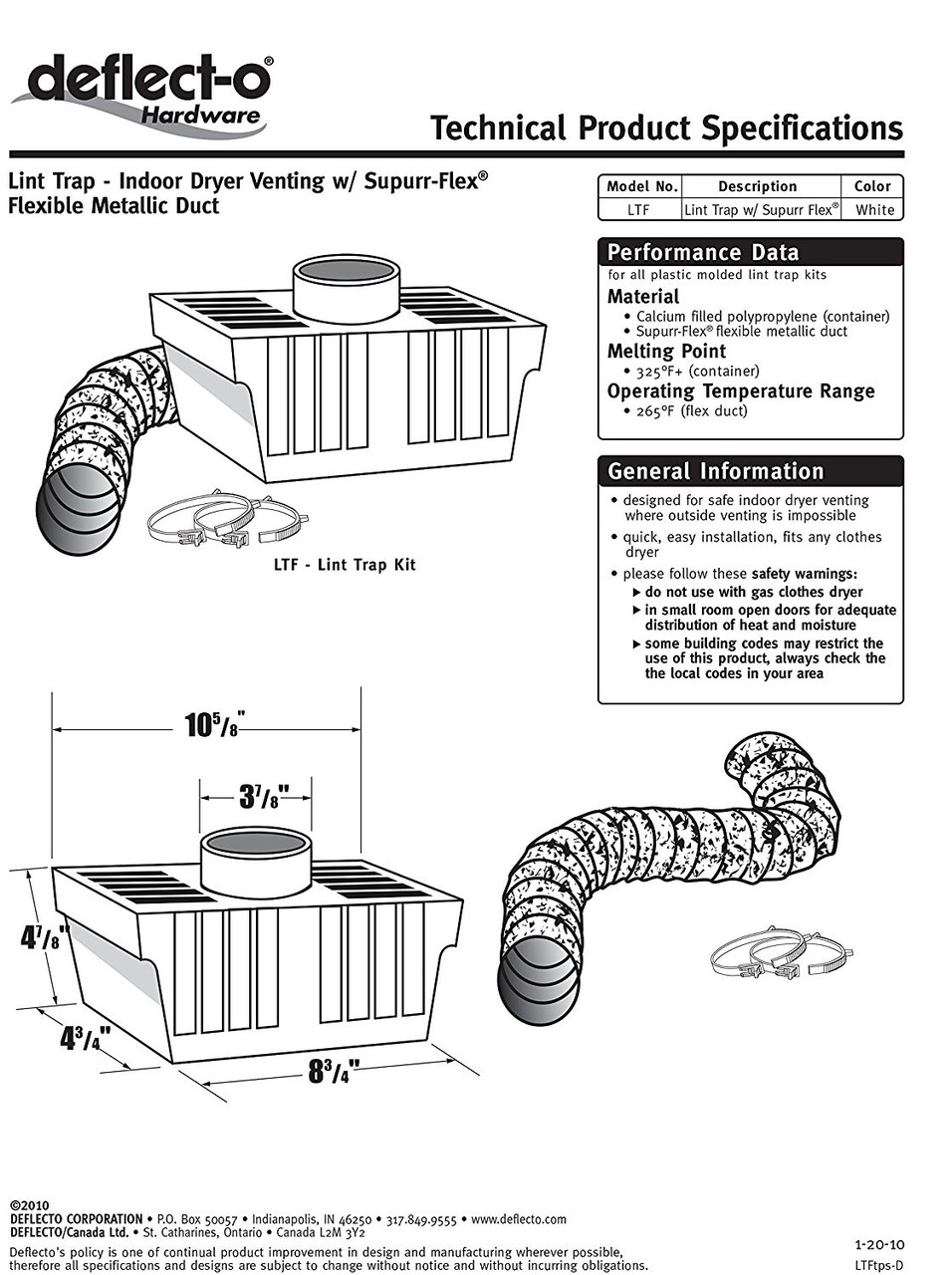 High temperature In-duct Dryer Lint Trap