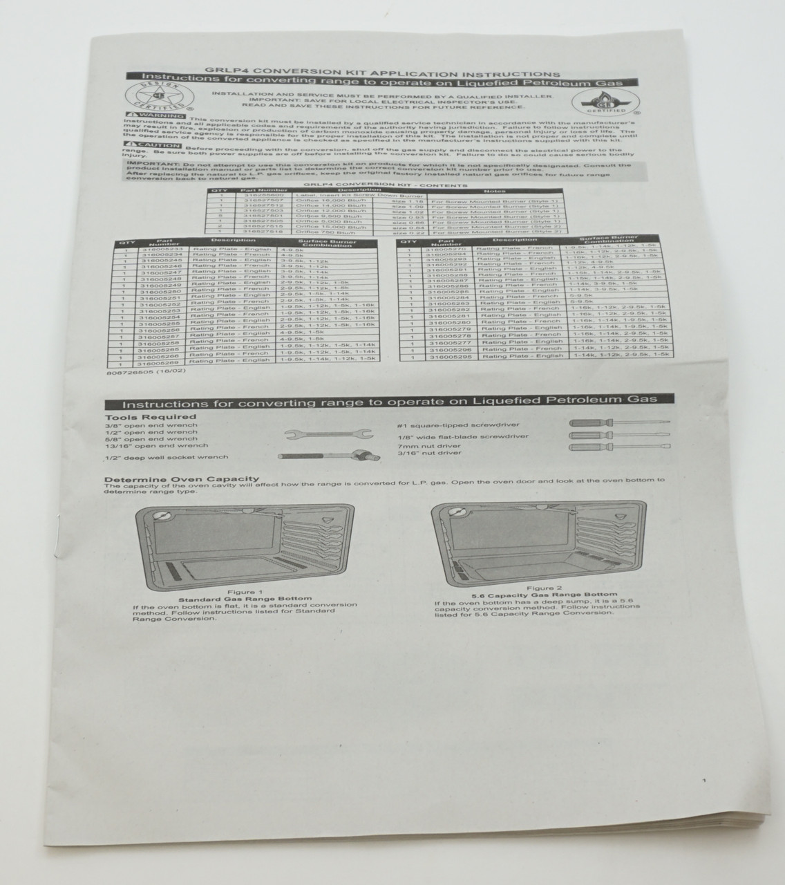 Range Natural to LP conversion kit for Electrolux Home Products, GRLP4