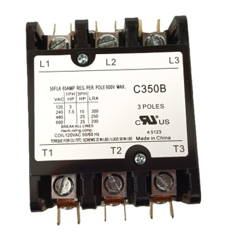 Definite Purpose Contactor, 3 Pole, 50 Amps, 120 Coil Voltage, C350B