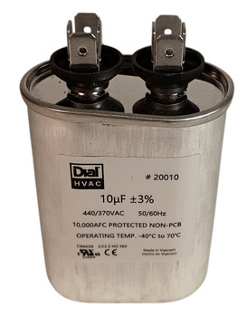 20010 - Single Run Capacitor, Oval, 10 Mfd., 370/440 Volt