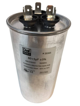 20365 - Dual Run Capacitor, Round, 80+5 Mfd., 370/440 Volt