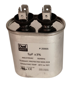 20005 - Single Run Capacitor, Oval, 5 Mfd., 370/440 Volt
