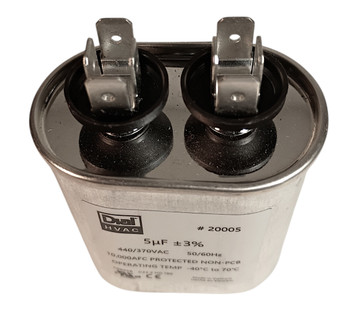 20005 - Single Run Capacitor, Oval, 5 Mfd., 370/440 Volt