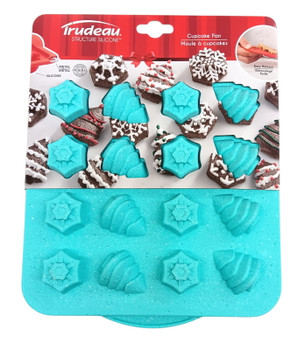 Trudeau Structure Silicone Snowflake/X-Mas Tree Cupcake Pan, 16-Cavity, 05121176