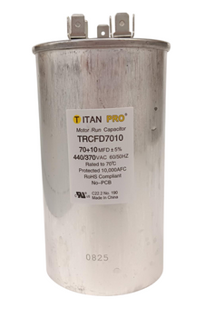 Titan Pro Run Capacitor, Round, 70+10 Mfd, 370V-440V, TRCFD7010