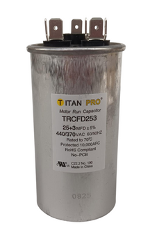 Titan Pro Run Capacitor, Round, 25+3 Mfd, 370V-440V, TRCFD253