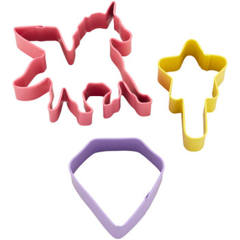 2308-0-0295 - Wilton 3 Pc Unicorn, Magic Wand and Diamond Cookie Cutter Set