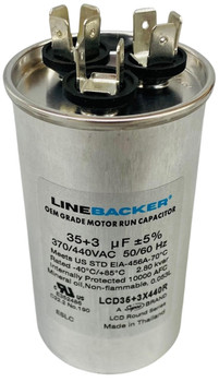 Linebacker Dual Run Capacitor, Round, 35 + 3 Mfd., 370/440 Volt, LCD35+3X440R