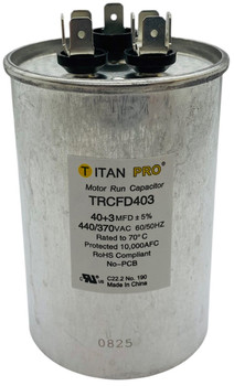 Titan Pro Run Capacitor, Round, 40+3 Mfd, 370V-440V, TRCFD403