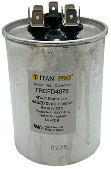 Titan Pro Run Capacitor, Round, 40+7.5 Mfd, 370V-440V, TRCFD4075