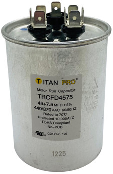 Titan Pro Run Capacitor, Round, 45+7.5 Mfd, 370V-440V, TRCFD4575