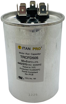 Titan Pro Run Capacitor, Round, 50+5 Mfd, 370V-440V, TRCFD505