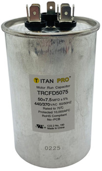 Titan Pro Run Capacitor, Round, 50+7.5 Mfd, 370V-440V, TRCFD5075