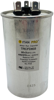 Titan Pro Run Capacitor, Round, 60+3 Mfd, 370V-440V, TRCFD603