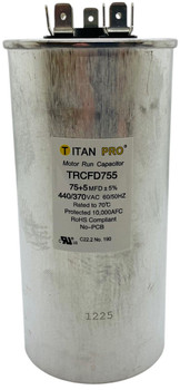 Titan Pro Dual Run Capacitor, Round, 75+5 Mfd, 370V-440V, TRCFD755
