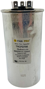 Titan Pro Dual Run Capacitor, Round, 70+5 Mfd, 370V-440V, TRCFD705