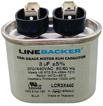 Linebacker Motor Run Oval Capacitor, 3 Mfd., 440 Volt, LCR3X440
